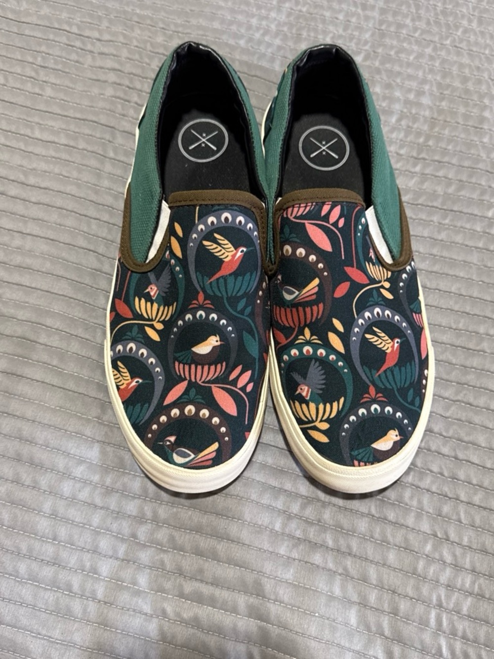 inkkas Teal and Brown Slip-On Canvas Shoe with Printed Accent